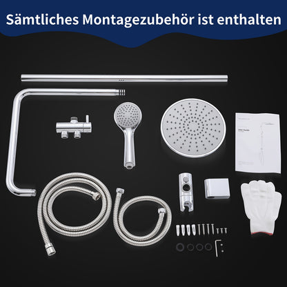 Modern Wall-Mounted Shower System with Thermostat - Complete Shower Set with Rain Shower Head, Handheld Shower & Bidet Sprayer, Easy Installation, No Batteries/Electrical Required, Durable Bathroom Fixture for Contemporary Ba