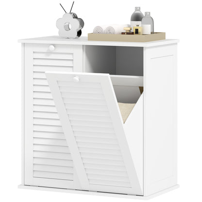 Wasmand – Wasbox – Wassorteerder – Waszak – Kledingkast – Wit – 2 Kantelbare Wasmanden – Ventilerende Lamellendeuren – Compact 70x38x73 cm