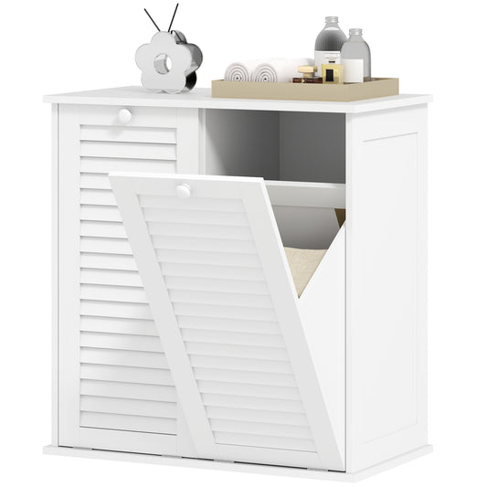 Wasmand – Wasbox – Wassorteerder – Waszak – Kledingkast – Wit – 2 Kantelbare Wasmanden – Ventilerende Lamellendeuren – Compact 70x38x73 cm