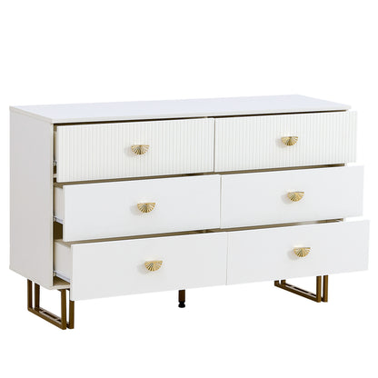 Dressoir – Sideboard – Ladekast – Opbergkast – Commode – Wit met Gouden Accenten – 6 Laden – 120x40x75 cm – Eigentijds Design