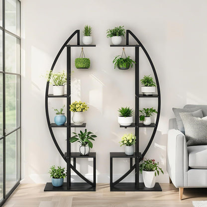 Plantenrek – Plantenstandaard – Plantenhouder – Plantentafel – Plantenetagère – 5 Lagen – Metalen Stevige Constructie – Modern Ovaal Design – Geschikt Voor Binnen & Buiten – Set Van 2