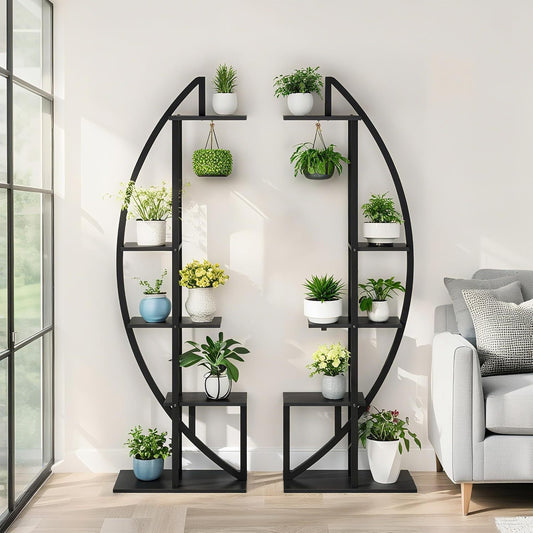 Plantenrek – Plantenstandaard – Plantenhouder – Plantentafel – Plantenetagère – 5 Lagen – Metalen Stevige Constructie – Modern Ovaal Design – Geschikt Voor Binnen & Buiten – Set Van 2