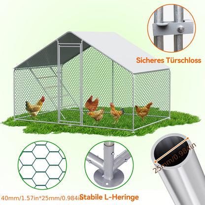 3x4x2 Meter Chicken Coop, Poultry And Livestock Enclosure, with Safety Lock, Made Of Metal, Suitable for Chickens, Rabbits And Other Small Animals.