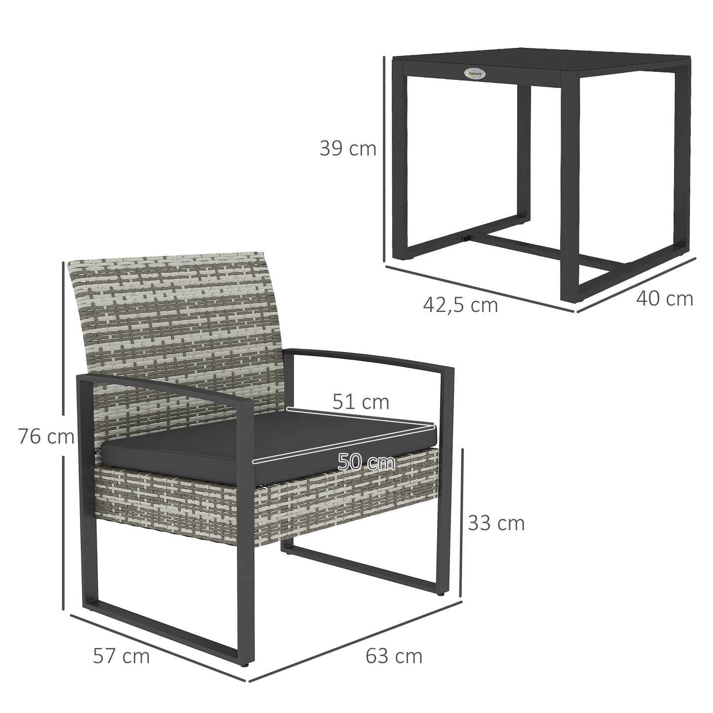 Loungeset – Tuinset – Balkonset – Bistroset – Loungemeubilair – Lichtgrijs – Weerbestendig PE Rattan – Glasplaat Bijzettafel