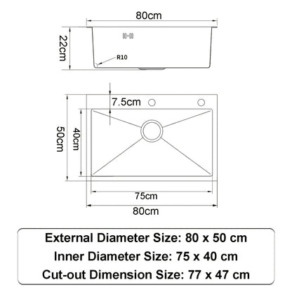 Stainless Steel Handmade Sink with Single Slot, Black Honeycomb Embossed Sink, Countertop Sink with Pull-Out Faucet, Soap Dispenser, Drain Basket, And Drainage Kit 80X50Cm