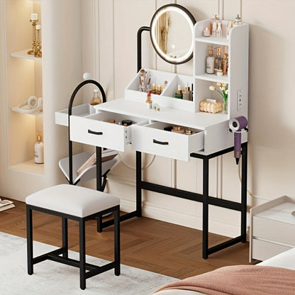 Kaptafel – Make-up Tafel – Dressingtafel – Cosmeticatafel – Opmaaktafel – Wit – Ruime Spiegel – Duurzame Bamboe Constructie
