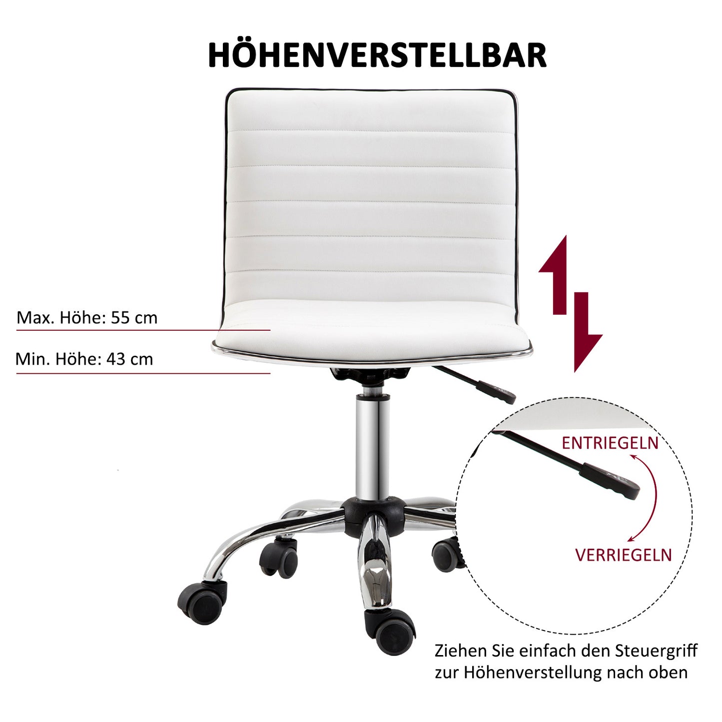 Hairdressing Chair, Salon Chair with Backrest, Height Adjustable, Steel PU, White, 48 x 52 x 78-90 cm