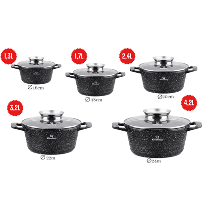 10-Delige Kookset – Pannenset – Kookpannen – Aluminium Pannen – Met Deksel – Antiaanbaklaag – Inductiegeschikt – Marmercoating – Duurzaam & Lichtgewicht