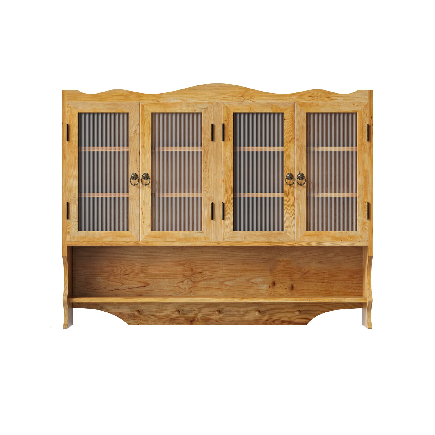Wandkastje – Opbergkast – Muurkast – Houten Kast – Badkamerkast – 100 cm Breed – Massief Hout Met Glas – 4 Deuren – 2 Verstelbare Planken – Open Haakrek
