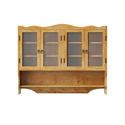 Wandkastje – Opbergkast – Muurkast – Houten Kast – Badkamerkast – 100 cm Breed – Massief Hout Met Glas – 4 Deuren – 2 Verstelbare Planken – Open Haakrek