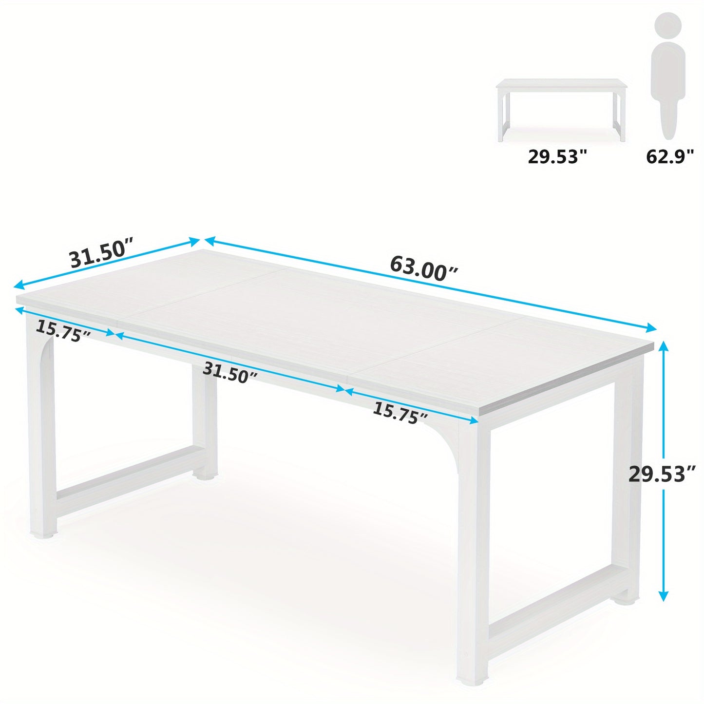 Vergadertafel – Conferentietafel – Bureautafel – Werktafel – Vergadermeubel – Compact formaat – Wit blad met zwart metalen frame