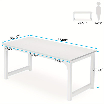 Vergadertafel – Conferentietafel – Bureautafel – Werktafel – Vergadermeubel – Compact formaat – Wit blad met zwart metalen frame
