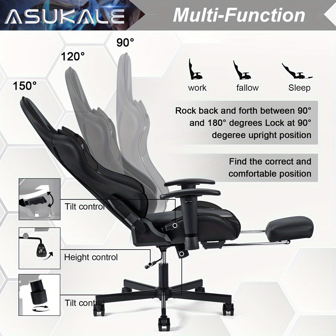 Gamingstoel – Gamestoel – Gaming Chair – Bureaustoel – Game Stoel – Ergonomisch – Verstelbare Armleuningen – Voetsteun – Max 150 kg