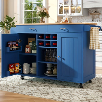 Keukentrolley – Keukenwagen – Serveerwagen – Opbergtrolley – Keukenrek – Blauw – Mobiel met 4 Wielen – Ruim Werkblad en Opbergruimte