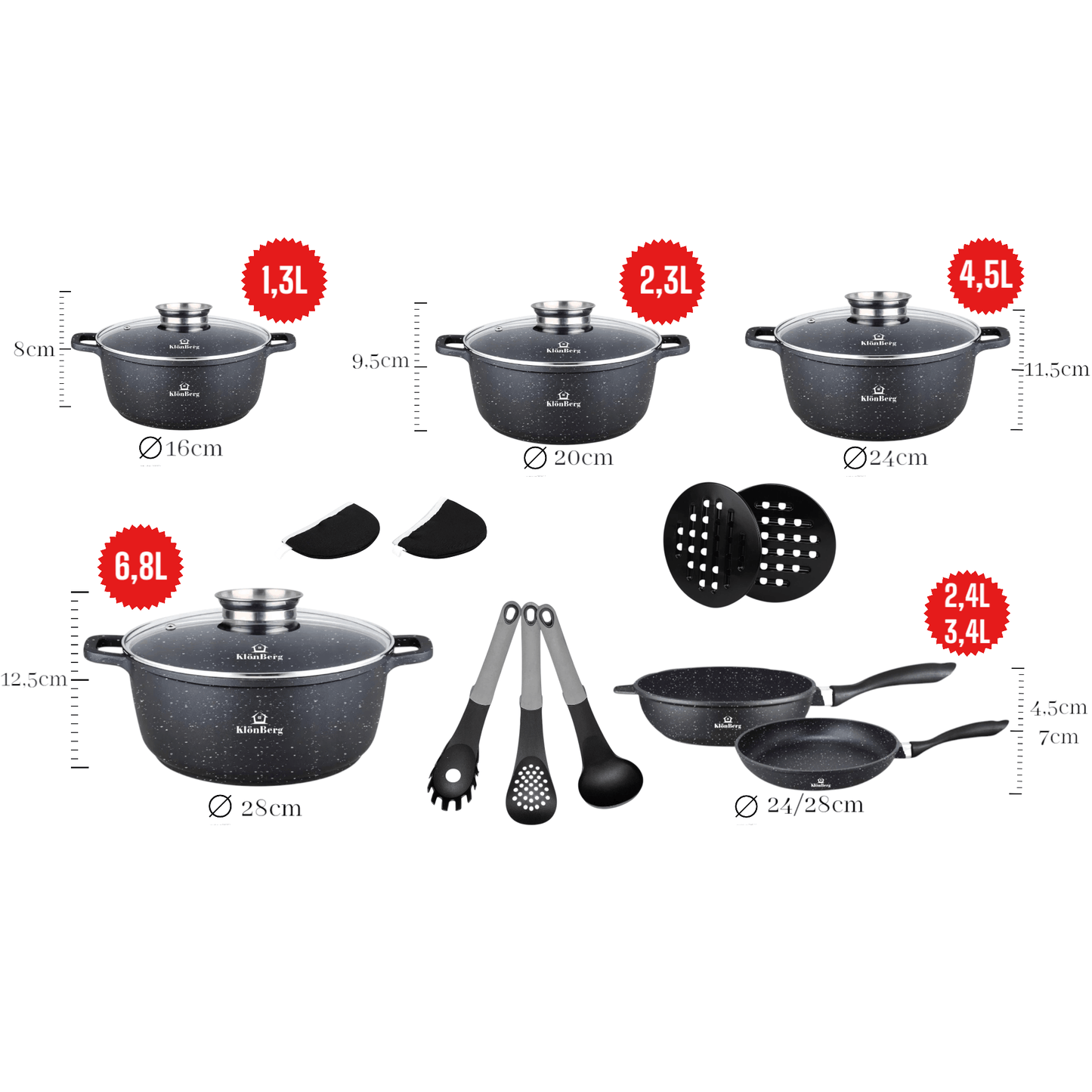 17-delige Kookset – Pannenset – Keukenset – Cookware Set – Pan & Pot Set – Inductie Geschikt – Keramische Antiaanbaklaag – Lichtgewicht Aluminium
