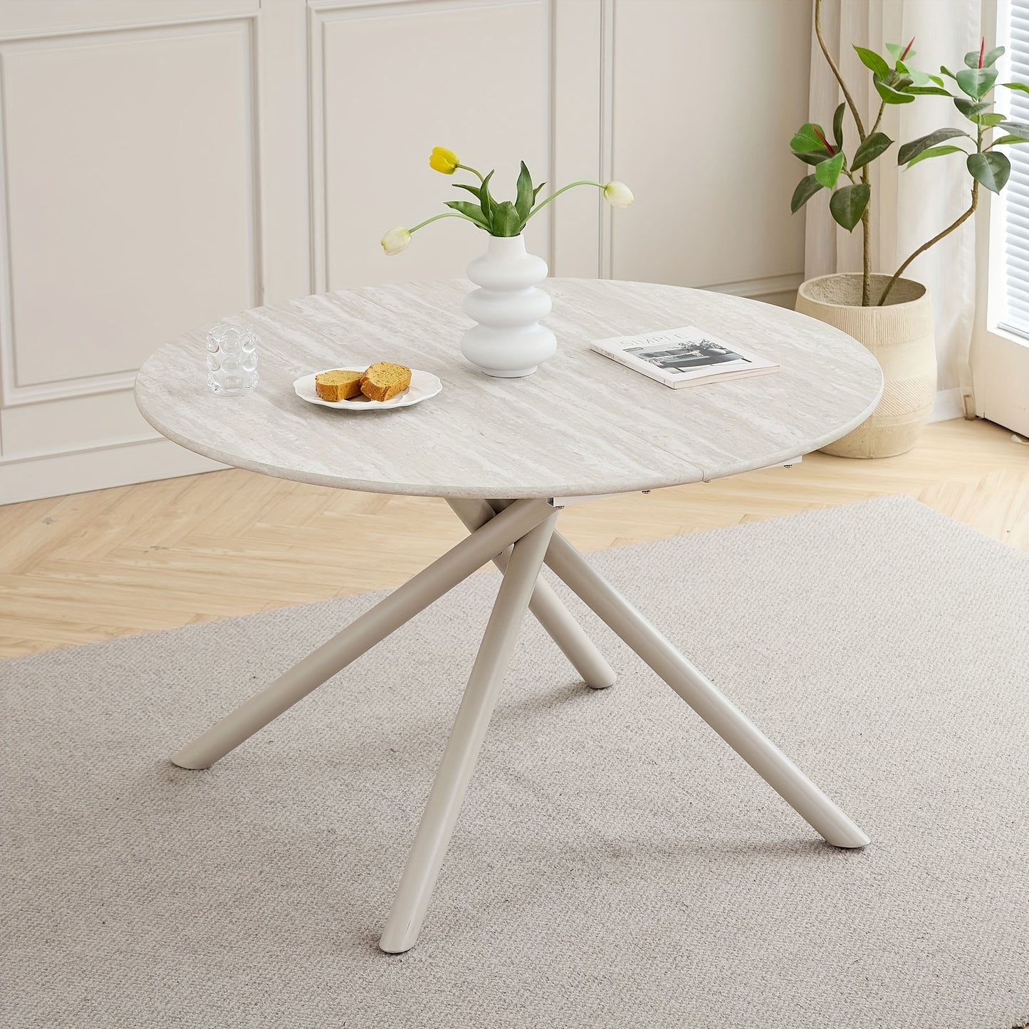 Eettafel Rond – Ronde Eettafel – Ronde Tafel – Keukentafel Rond – Ronde Eetkamertafel – Modern Design – Stevig Gecoat Metalen Kruispoot – 115 cm MDF Blad Grijs