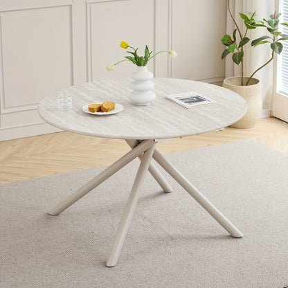 Eettafel Rond – Ronde Eettafel – Ronde Tafel – Keukentafel Rond – Ronde Eetkamertafel – Modern Design – Stevig Gecoat Metalen Kruispoot – 115 cm MDF Blad Grijs