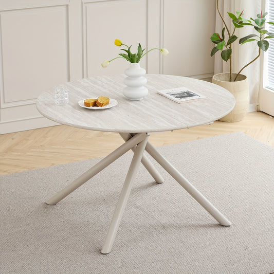 Eettafel Rond – Ronde Eettafel – Ronde Tafel – Keukentafel Rond – Ronde Eetkamertafel – Modern Design – Stevig Gecoat Metalen Kruispoot – 115 cm MDF Blad Grijs