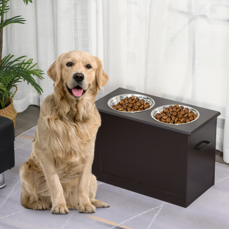Hondenvoerbak – Voerstation – Voerbakken – Voer- & Drinkbak – Voederstandaard – Roestvrijstalen Kommen – Inklapbaar MDF Frame – Espresso Kleur – Groot Formaat