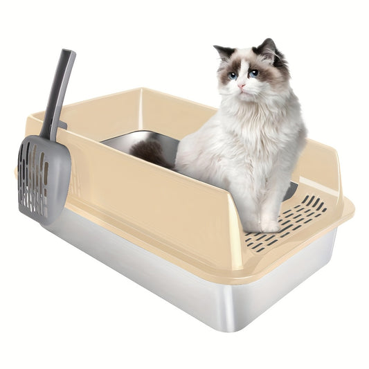 Kattenbak – Kattenbakje – Dierenbak – Konijnenbak – Metalen Bak – Roestvrij Staal – XXL Formaat 60x40x30 cm – Eenvoudig Schoon Te Maken – Hoge Zijkanten Tegen Strooisel