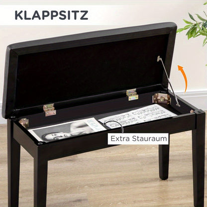 Pianokruk – Pianobank – Muziekstoel – Keyboardkruk – Zithoek – Verstelbare Hoogte – Opbergruimte – Kunstleren Zitting – Stevig Aluminium Frame – Zwart