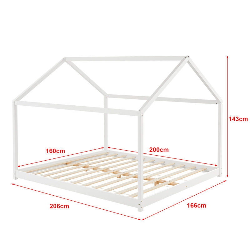 Huisbed Kinderbed – Bedhuisje – Speelbed – Juniorbed – Houten Bed – 140x200 cm – Massief Grenenhout – Mat Wit Design