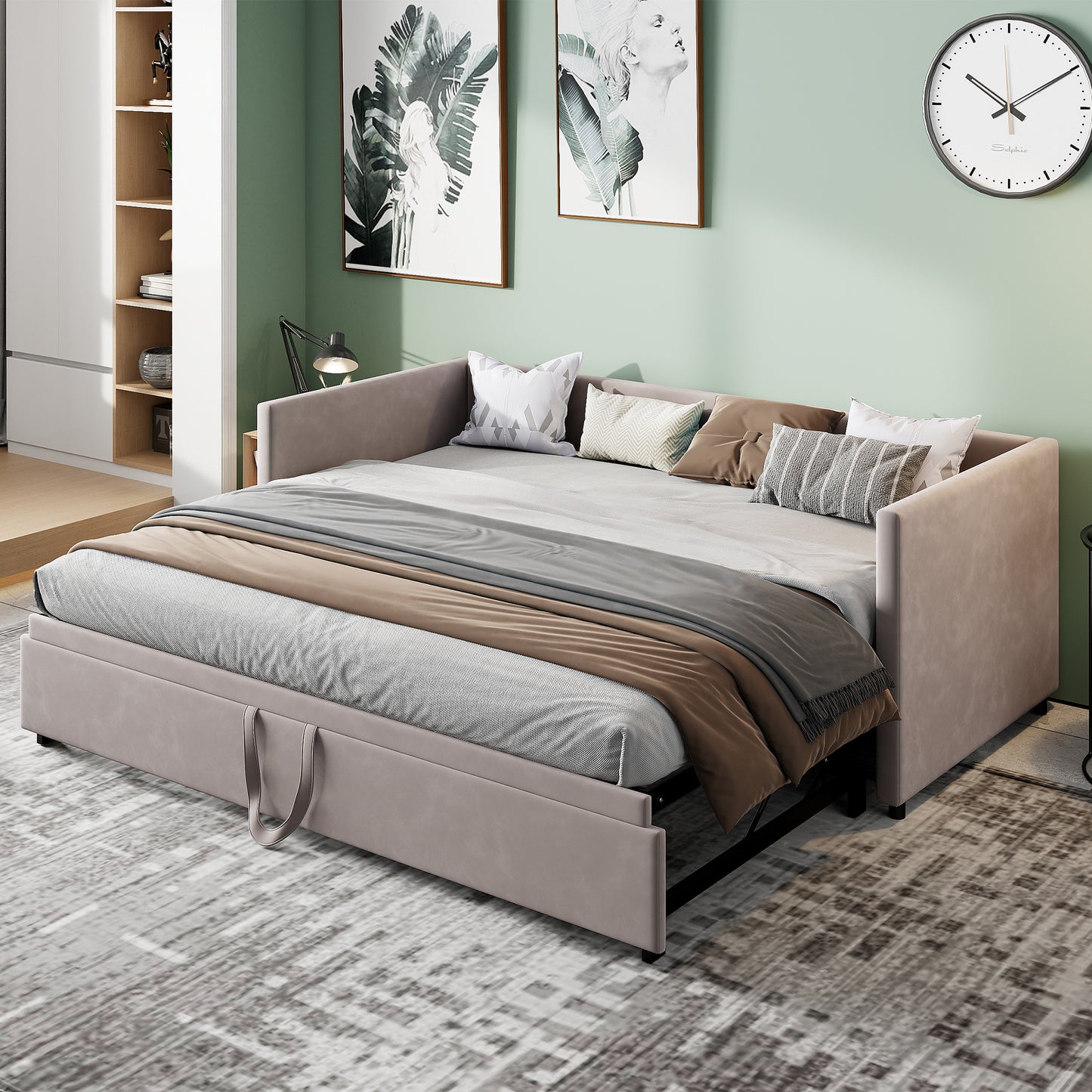Gestoffeerd Bed – Uittrekbed – Slaapbank – Bedbank – Dagbed – Multifunctioneel – 90/180x200 cm – Fluwelen Bekleding – Lattenbodem