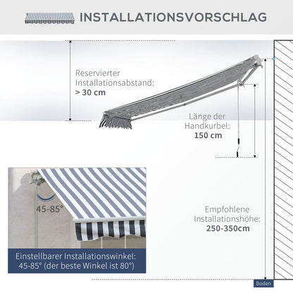 Knikarmscherm – Verstelbaar Zonnescherm – Uitschuifbaar Scherm – Inklapbare Luifel – Handbediend Zonnescherm – 2,95 x 2,45 meter – Weerbestendig Aluminium – Lichtgrijs-Wit