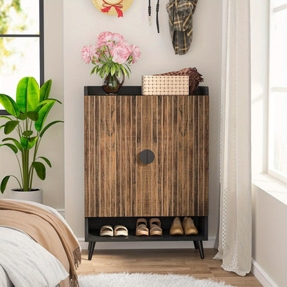 Schoenenkast Met Deuren – Schoenenrek – Schoenopberger – Schoenentrek – Schoenenschuif – 7-Lagen Met Verstelbare Planken – Rustiek Bruin Hout