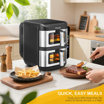 Heteluchtfriteuse – Airfryer – Friteuse – Luchtfriteuse – Digitale Oven – 11 Liter Capaciteit – Dubbele Mand met Cook & Sync Systeem