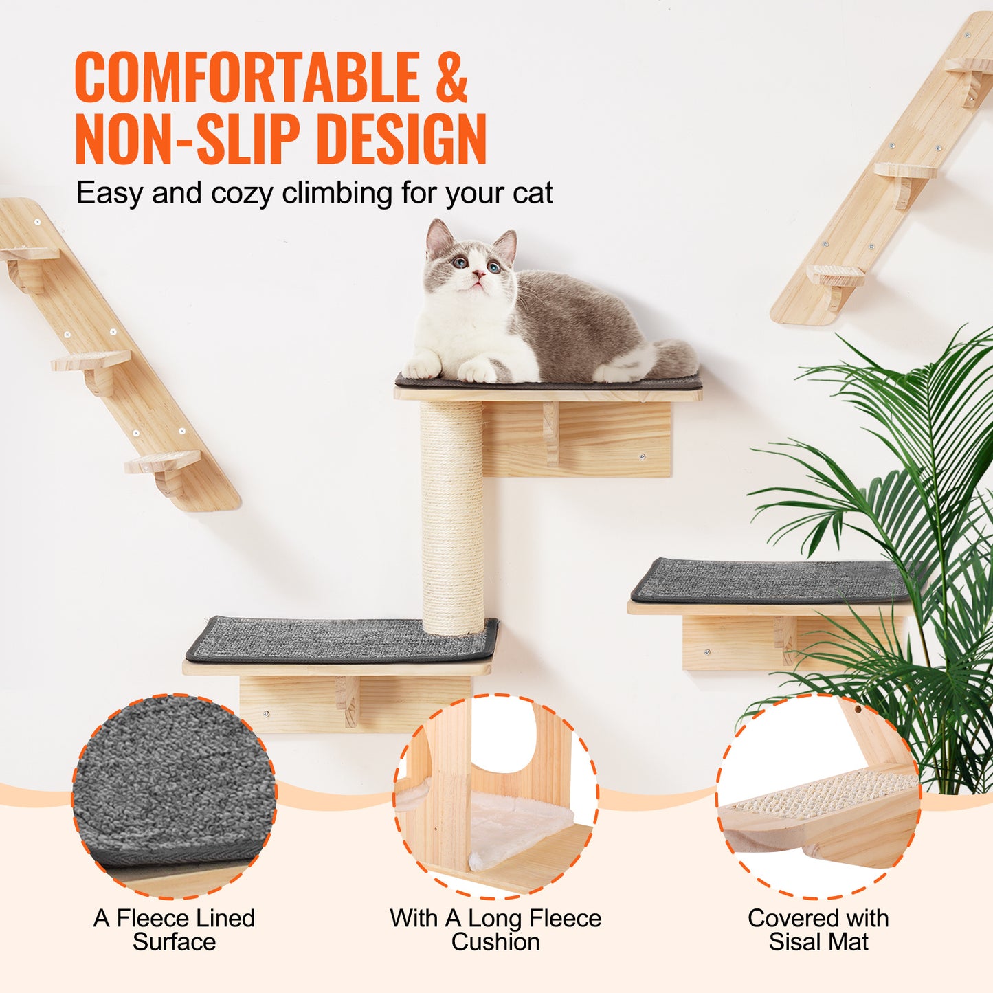 VEVOR Wall Mounted Cat Shelves Tree with Jumping Boards Nests Hammock Set of 9