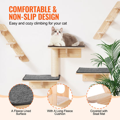 VEVOR Wall Mounted Cat Shelves Tree with Jumping Boards Nests Hammock Set of 9