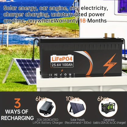 LiFePO4 Accu – Lithium Accu – Camper Accu – Energieopslag – 25.6V 100Ah – 800A Piekstroom – 10 Jaar Levensduur
