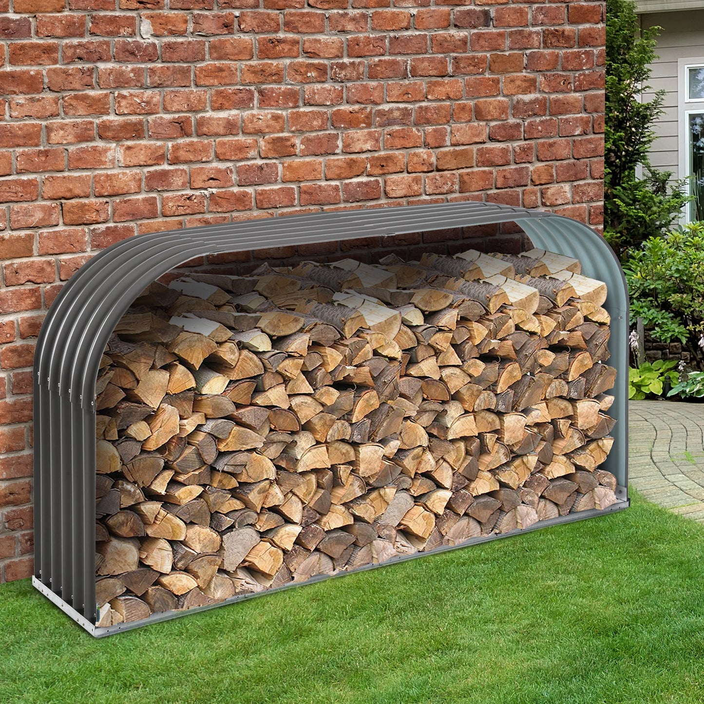 Houtrek – Haardhoutrek – Houtopslag – Houtstandaard – Houtstapelrek – Weerbestendig Staal – Groot Formaat 212x46x112 cm – Grijs