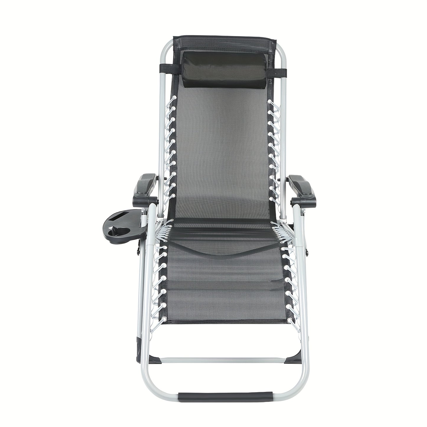 Space Saving Lounge Chair with Headrest And Side Tray - Oxford Cloth, 60x87x110cm, Suitable for Terrace, Garden, Balcony