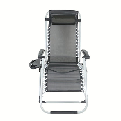 Space Saving Lounge Chair with Headrest And Side Tray - Oxford Cloth, 60x87x110cm, Suitable for Terrace, Garden, Balcony