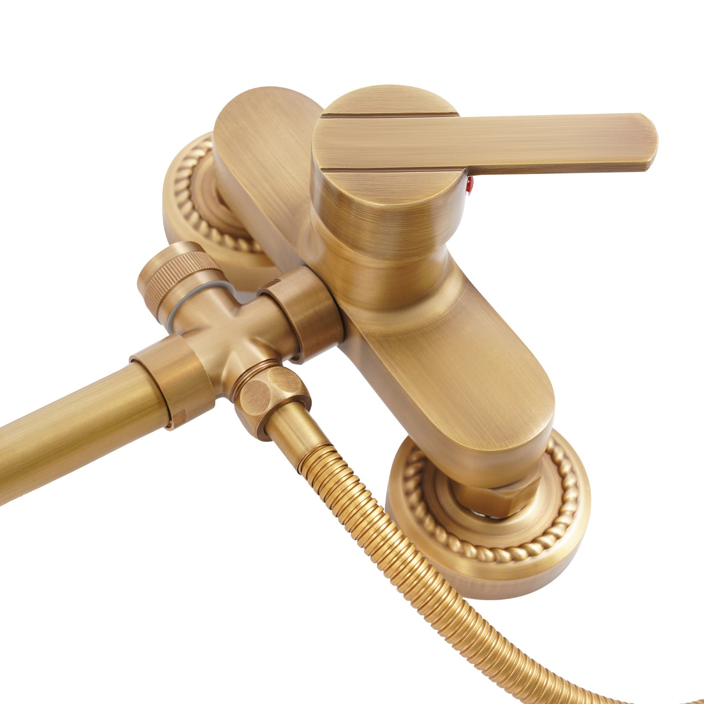 Douchepakket – Douchezuil – Douche Set – Regendouche – Handdouche – Verstelbare Hoogte 75-120 cm – Massief Messing Antiek Koper – 20 cm Regendouchekop – Wandmontage Met Keramische Klep