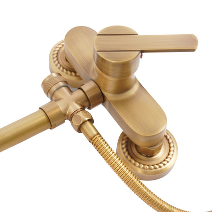 Douchepakket – Douchezuil – Douche Set – Regendouche – Handdouche – Verstelbare Hoogte 75-120 cm – Massief Messing Antiek Koper – 20 cm Regendouchekop – Wandmontage Met Keramische Klep