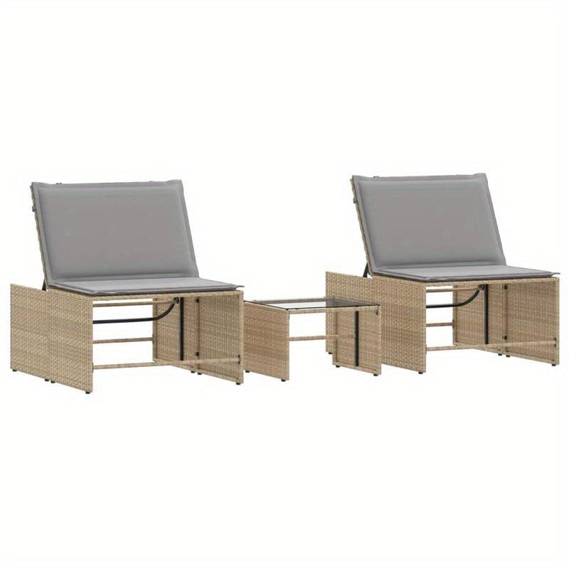 Loungestoel – Tuinstoel – Balkonstoel – Relaxstoel – Loungebank – Beige Poly Rattan – Ergonomisch Design – Weerbestendig