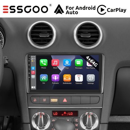 ESSGOO Wireless Carplay und Android AutoATORADIO for AUDI A3 S3 RS3 2008-2012, 22.86 cm Touchscreen with B-T Radio, Android 14 FM RDS GPS USB WiFi Navigation, Incar Connectivity, Car Entertainment System, Sleek Dashboard Unit