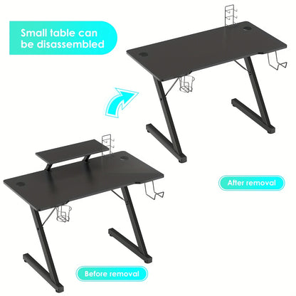 Gamingbureau – Game Bureau – Gaming Desk – Computertafel – Game Tafel – Carbon Fiber Blad – Metalen Frame – 150 kg Draagvermogen – Inclusief Bekerhouder & Headset Haak