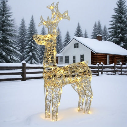 kerstbeeld – kerstdecoratie – kerstfiguur – kerstornament – kerstsfeer – buitenrendier warm wit licht – weerbestendig acryl metaal 100 cm groot