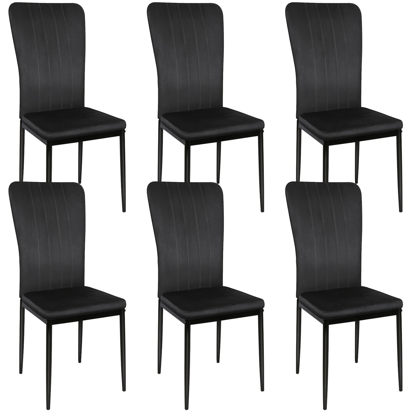 6-delige Zwarte Velvet Eetkamerstoel Set – Eetkamerstoel – Keukenstoel – Restaurantstoel – Stoel Met Rugleuning – Verticale Strepen – Zacht Fluwelen Bekleding – Lichtgewicht & Compact
