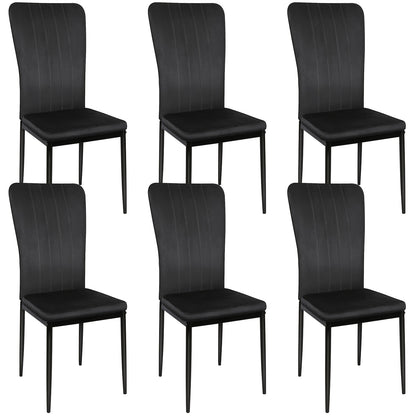 6-delige Zwarte Velvet Eetkamerstoel Set – Eetkamerstoel – Keukenstoel – Restaurantstoel – Stoel Met Rugleuning – Verticale Strepen – Zacht Fluwelen Bekleding – Lichtgewicht & Compact