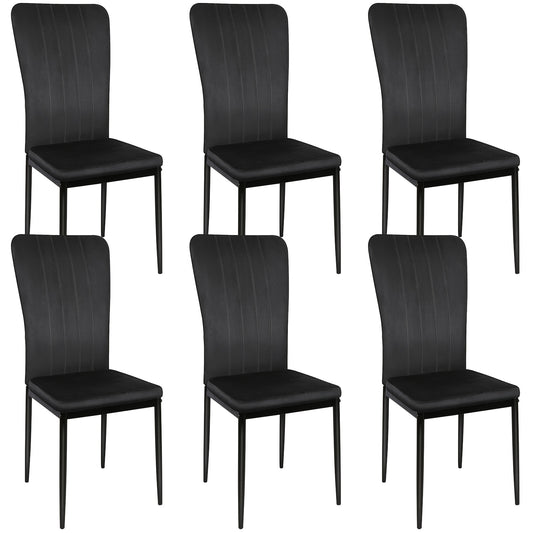 6-delige Zwarte Velvet Eetkamerstoel Set – Eetkamerstoel – Keukenstoel – Restaurantstoel – Stoel Met Rugleuning – Verticale Strepen – Zacht Fluwelen Bekleding – Lichtgewicht & Compact