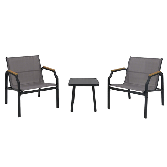 Bistroset – Tuinset – Balkonset – Buitenmeubelen – Lounge Set – 3-delig – 2 Persoons – Gehard Glas Tafel – Stoffen Stoelen – Weerbestendig – Compact