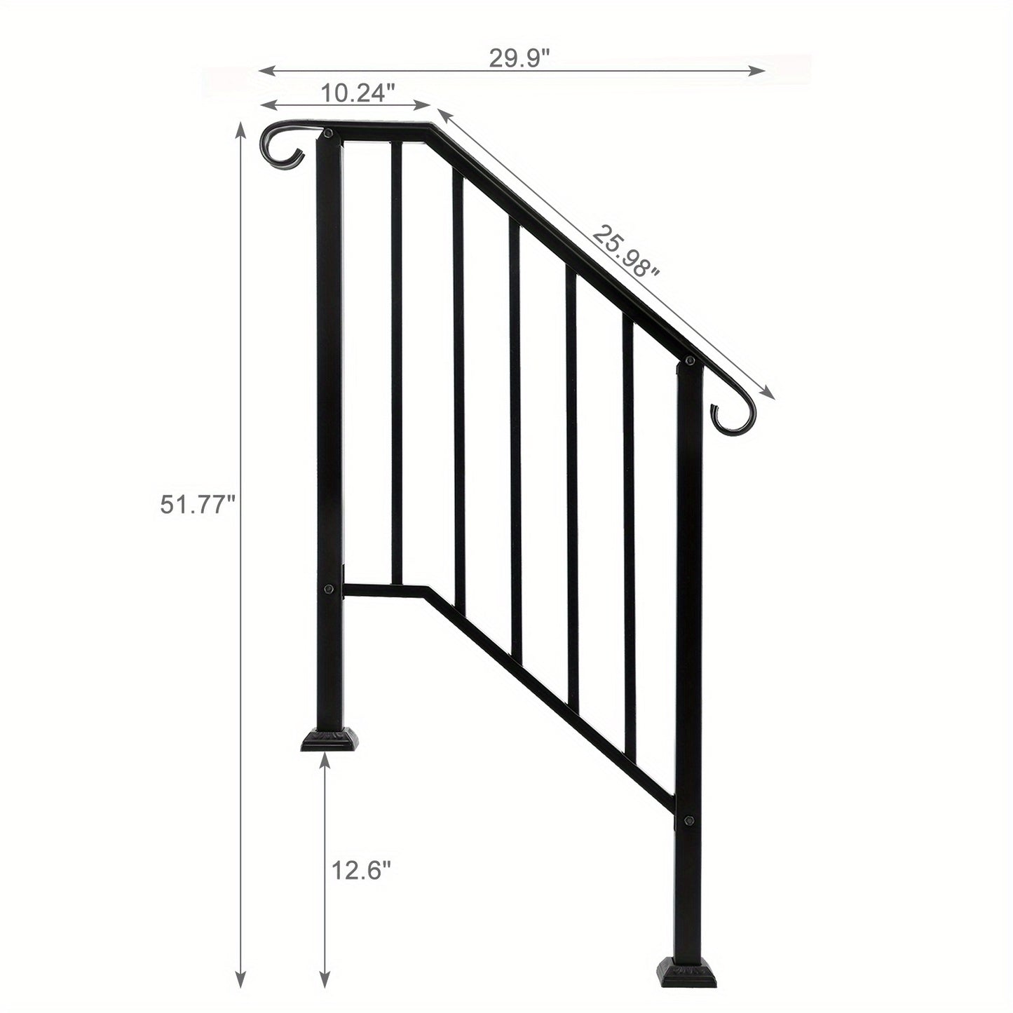 Trapleuning – Handrail – Leuning – Balustrade – Leuninghouder – Gietijzer – Mat Zwart – Geschikt Voor 2 Treden – Robuust & Weerbestendig