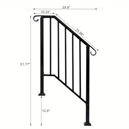 Trapleuning – Handrail – Leuning – Balustrade – Leuninghouder – Gietijzer – Mat Zwart – Geschikt Voor 2 Treden – Robuust & Weerbestendig