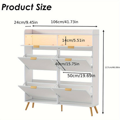Schoenenkast – Schoenenrek – Schoenenopberger – Schoenenbank – Halmeubel – Wit – 4 Klepdeuren – Glazen Bovenblad – Ruimtebesparend – Massief Hout