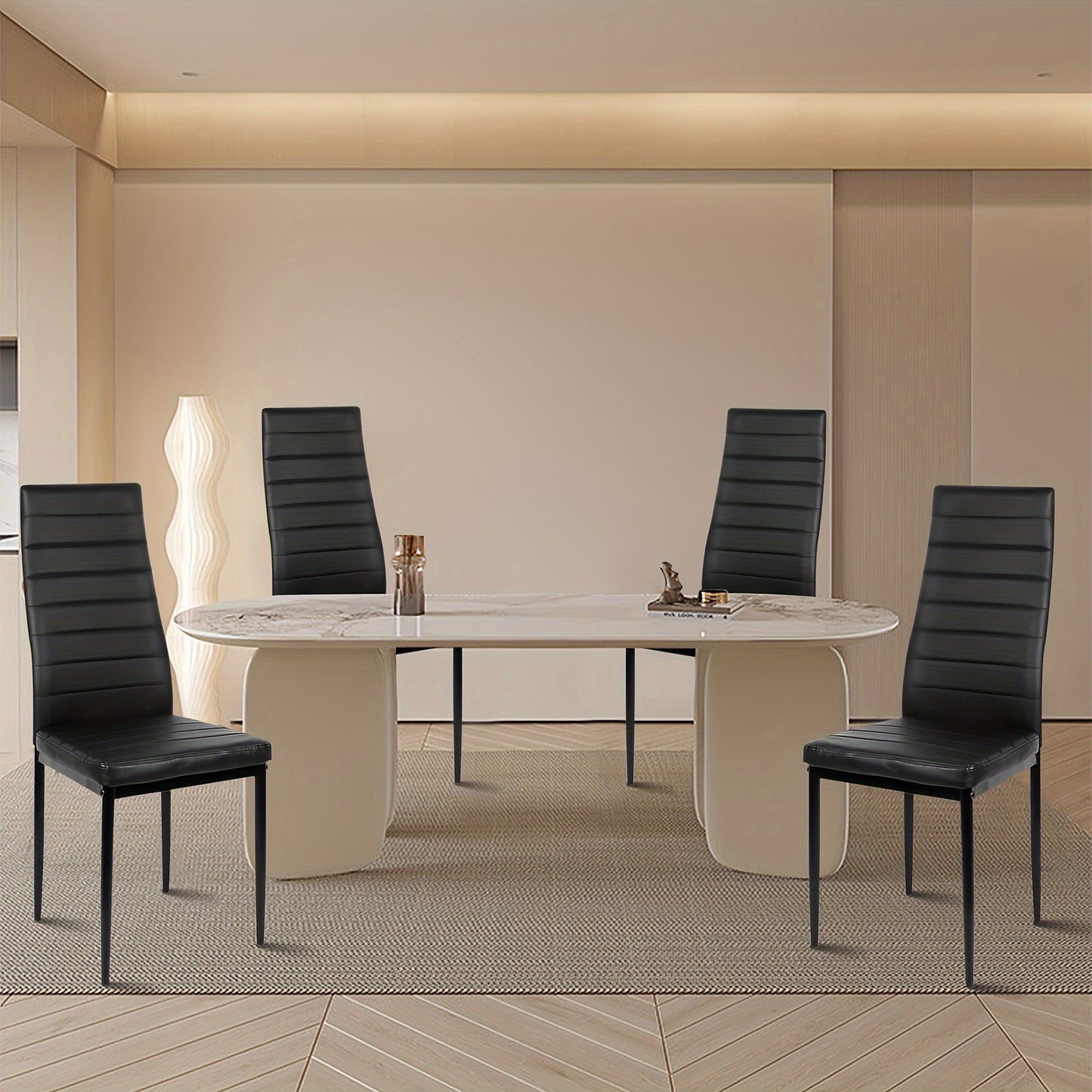 Gestoffeerde Eetkamerstoelen Set 6 – Eetkamerstoelen – Keukenstoelen – Stoelen Zonder Armleuning – Design Stoelen – Kunstleren Bekleding – Ergonomische Hoge Rug – Zacht Gevulde Zitting